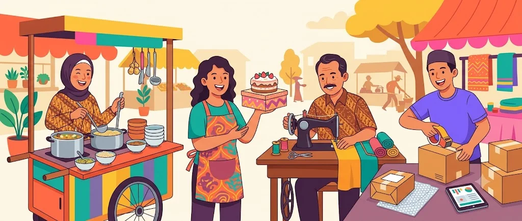 Ilustrasi pelaku usaha kecil UMKM menerima pesanan lewat WhatsApp